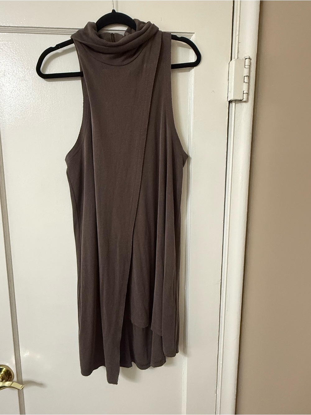 We The Free Sleeveless Asymmetrical Draped Dress in Taupe Brown
